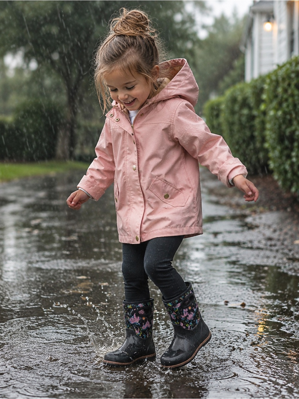 Bogs Kids Black Rain Boots with Purple Unicorns and Blue Floral Accents